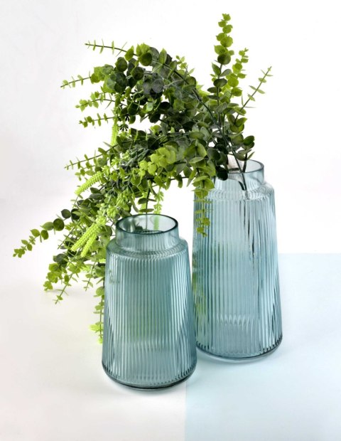 Wazon szklany SERENITE 11,5x11,5x20 cm – Szaro-niebieski, Pionowe paski