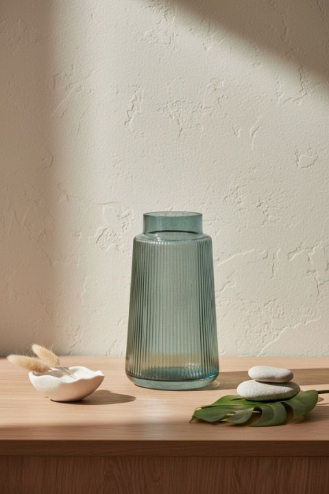 Wazon szklany SERENITE 11,5x11,5x20 cm – Szaro-niebieski, Pionowe paski