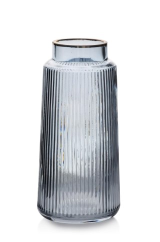 Wazon szklany SERENITE 12x12x26 cm – Mondex, Szaro-złoty, Pionowe paski