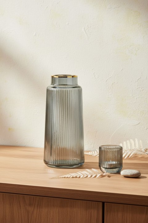 Wazon szklany SERENITE 12x12x26 cm – Mondex, Szaro-złoty, Pionowe paski