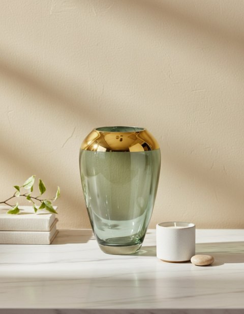 Wazon szklany SERENITE 13x13x19,5 cm – Mondex, Zielono-złoty