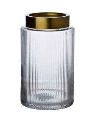 Wazon szklany SERENITE 14x14x25 cm – Mondex, Transparentny, Złoty Rant