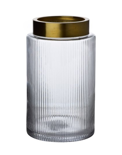Wazon szklany SERENITE 14x14x25 cm – Mondex, Transparentny, Złoty Rant