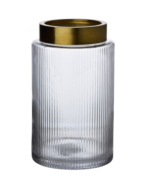 Wazon szklany SERENITE 14x14x25 cm – Mondex, Transparentny, Złoty Rant