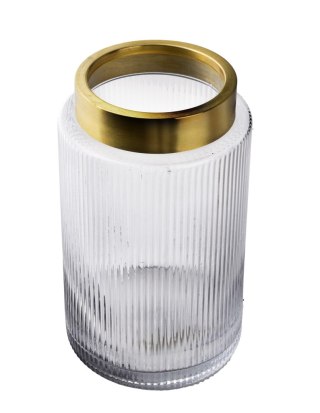 Wazon szklany SERENITE 14x14x25 cm – Mondex, Transparentny, Złoty Rant