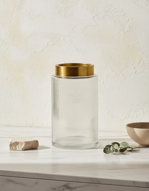 Wazon szklany SERENITE 14x14x25 cm – Mondex, Transparentny, Złoty Rant