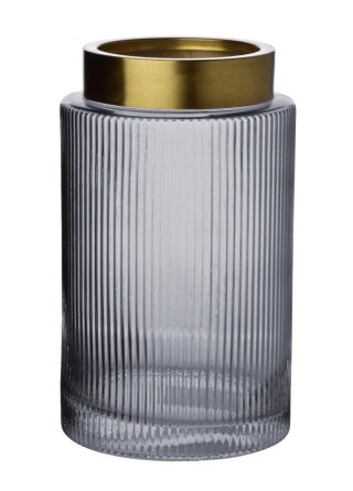Wazon szklany SERENITE 14x14x25 cm – Mondex, Szaro-złoty, Prążkowany