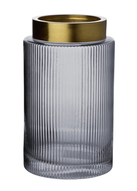 Wazon szklany SERENITE 14x14x25 cm – Mondex, Szaro-złoty, Prążkowany