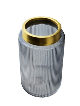 Wazon szklany SERENITE 14x14x25 cm – Mondex, Szaro-złoty, Prążkowany