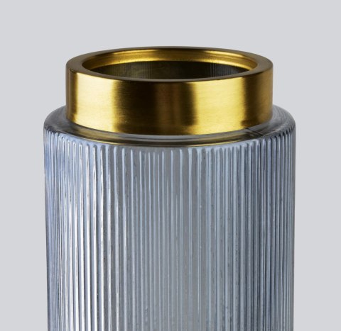 Wazon szklany SERENITE 14x14x25 cm – Mondex, Szaro-złoty, Prążkowany