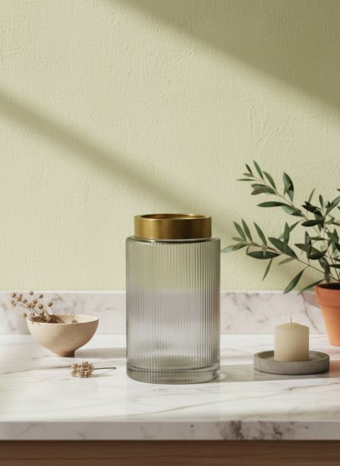 Wazon szklany SERENITE 14x14x25 cm – Mondex, Szaro-złoty, Prążkowany