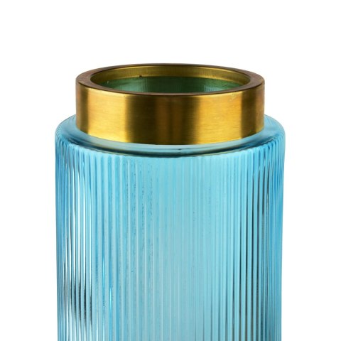 Wazon szklany SERENITE 14x14x25 cm – Mondex, Niebiesko-złoty, Prążkowany