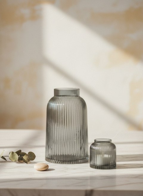 Wazon szklany SERENITE 23 cm MONDEX – Szary, Pionowe prążki