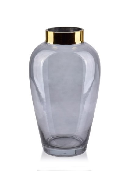 Wazon szklany SERENITE 27 cm MONDEX – Szary, Złoty Rant