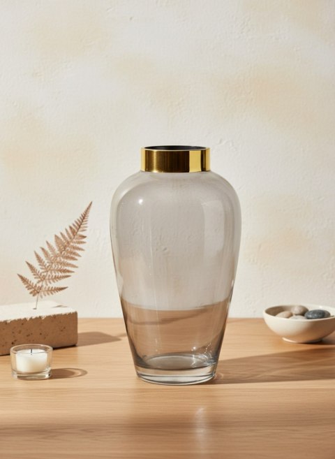 Wazon szklany SERENITE 27 cm MONDEX – Szary, Złoty Rant