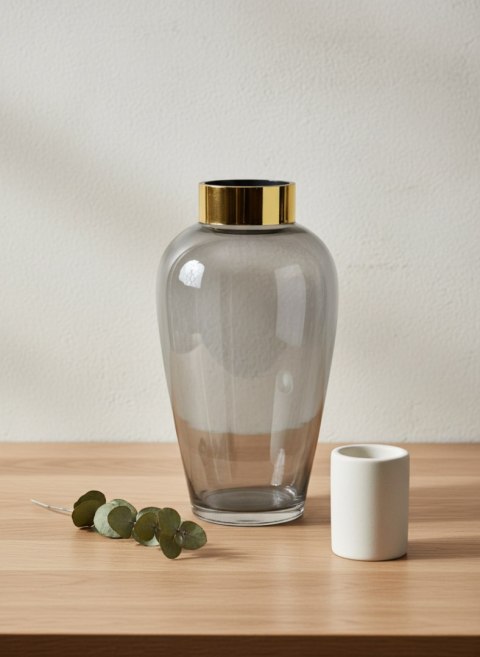 Wazon szklany SERENITE 17x17x32 cm – Mondex, Szary, Złoty Rant