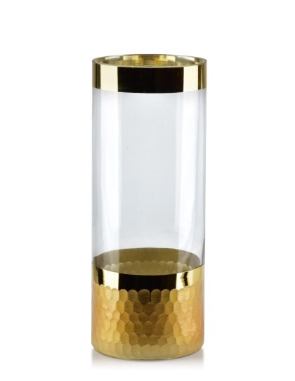Wazon szklany SERENITE 9,5x9,5x25 cm – Mondex, Złote Łuski, Tuba
