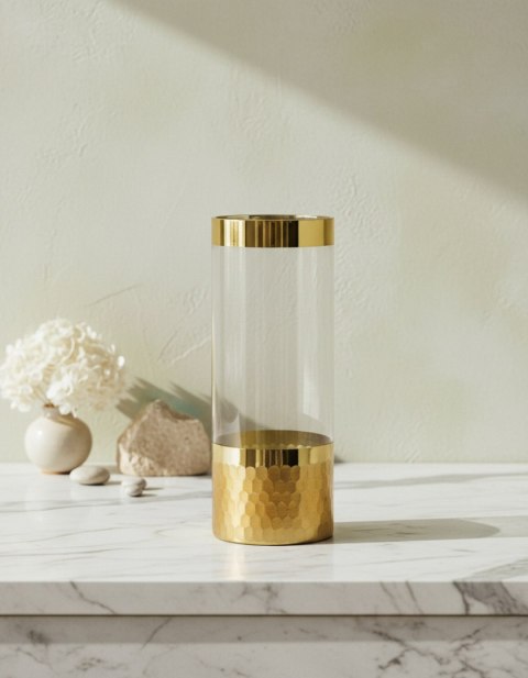 Wazon szklany SERENITE 9,5x9,5x25 cm – Mondex, Złote Łuski, Tuba