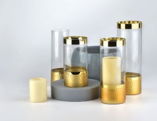 Wazon szklany SERENITE 9,8x9,8x19,5 cm – Mondex, Złote Łuski, Transparentny