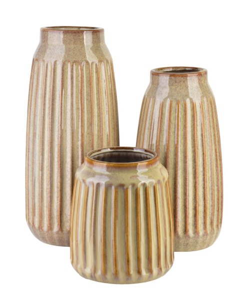 Wazon Ceramiczny Osłonka ARINA BEIGE 18 cm – Prążkowany, Jasnobeżowy, Nowoczesny
