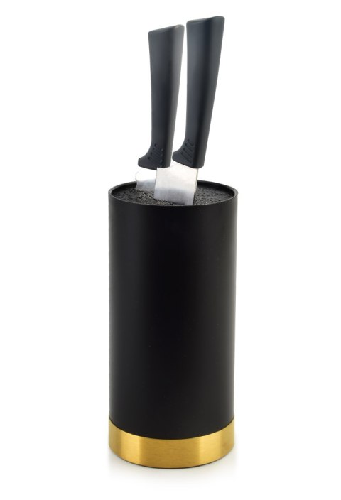 Okrągły Blok na Noże BASIC KITCHEN – Czarny ze Złotą Podstawą, Uniwersalny Wkład, COOKINI