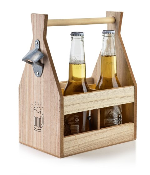 Drewniane Nosidło Stojak na Butelki DAZ 22 cm – Z Otwieraczem