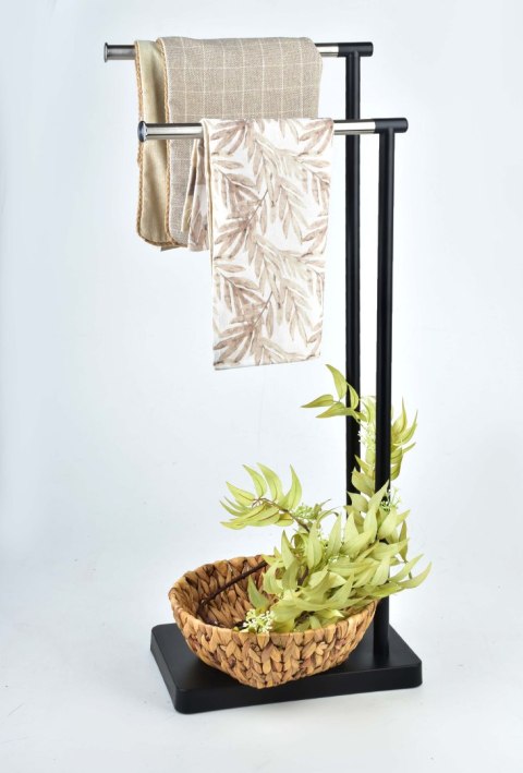 DEA Stojak na ręczniki 2 uchwyty – Czarno-Srebrny, Wolnostojący