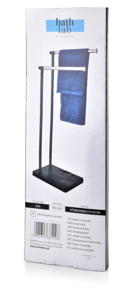 DEA Stojak na ręczniki 2 uchwyty – Czarno-Srebrny, Wolnostojący