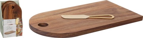 Deska do sera z drewna akacjowego z nożem – 26 cm, Złoty akcent