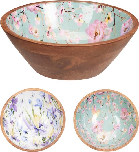 MISKA BOWL 20x20x7 cm – Drewniany Design z Kwiatowym Akcentem