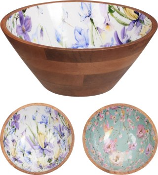 MISKA BOWL 25x25x10 cm – Duża, Drewniany Design z Kwiatowym Akcentem