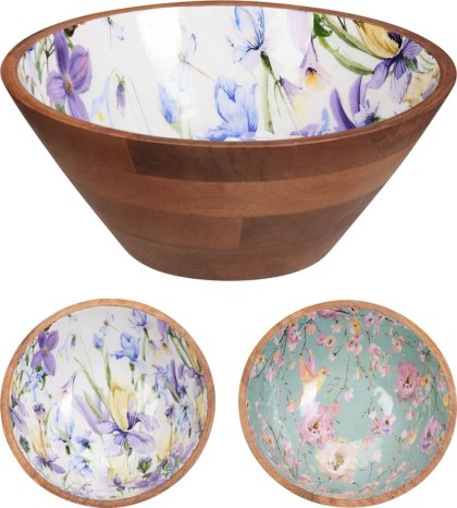 MISKA BOWL 25x25x10 cm – Duża, Drewniany Design z Kwiatowym Akcentem