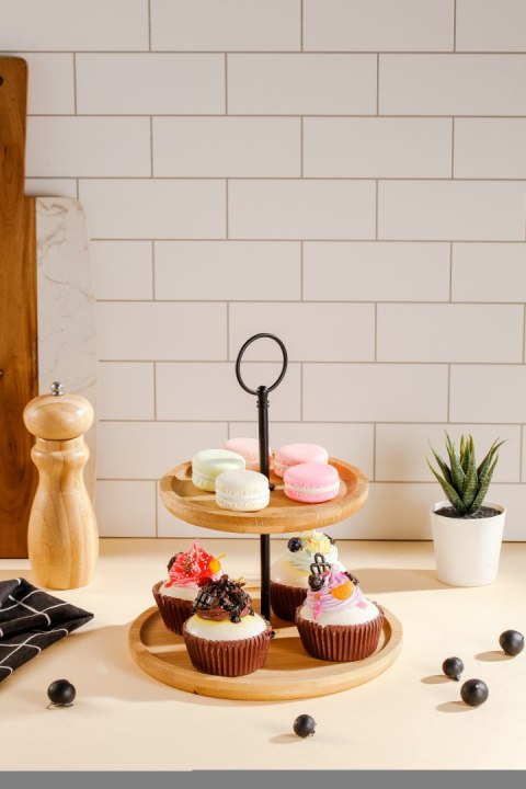 MODERN KITCHEN Patera dekoracyjna 2-poziomowa – Bambus, 15x20x23,5 cm