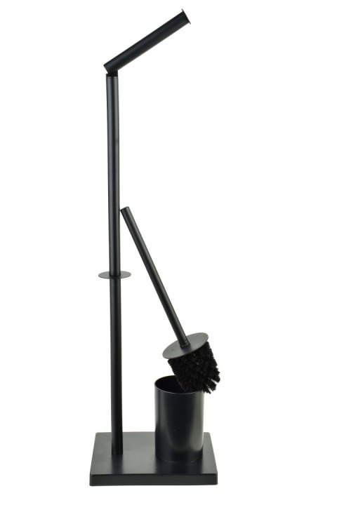 Stojak na papier ze szczotką WC ZAC 20,5x16x65 cm – Czarny, Metalowy