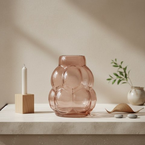 Wazon szklany SERENITE 17x22 cm – Mondex, Różowy/Amber, Bąbelkowa struktura